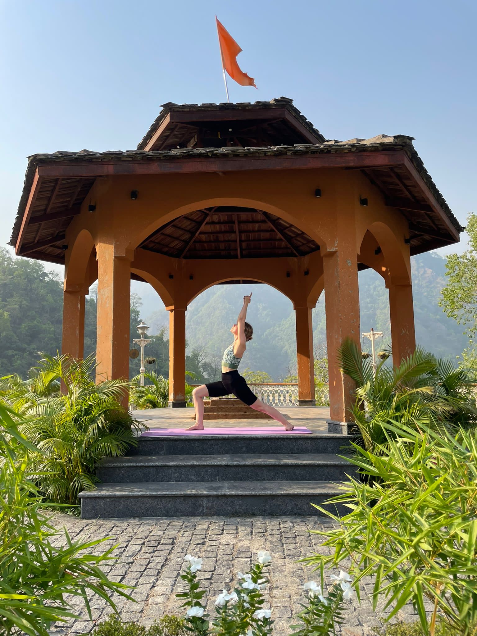 Rachael practising yoga during her training in India